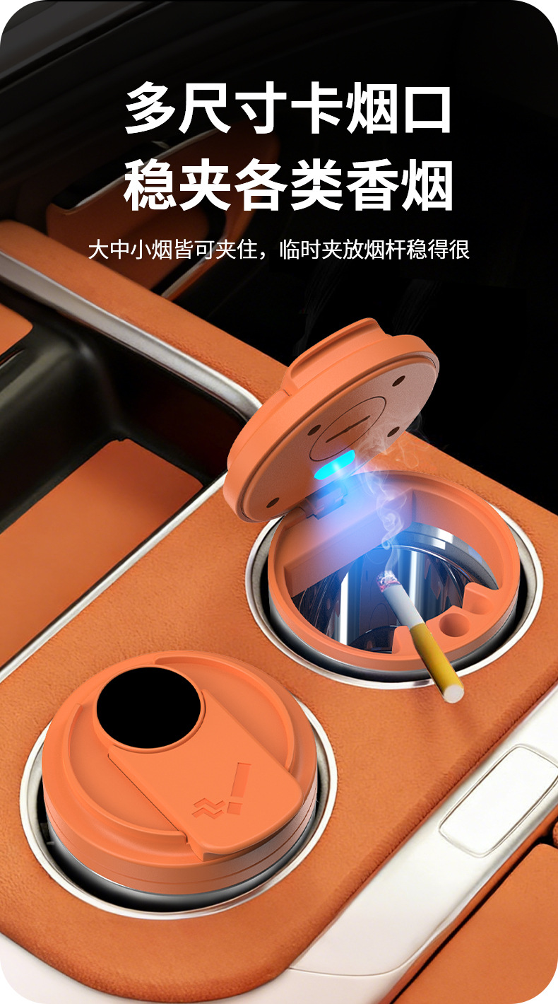 Car Ashtray with Metal Flame-Retardant Inner Container, Anti-Fly Ash, with Lid and Led Light for Vehicles