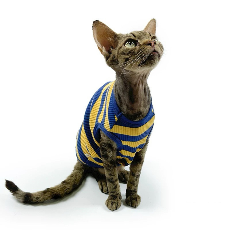 条纹空调服背心好穿夏季薄款斯芬克斯猫德文无毛猫衣服透气轻薄|undefined