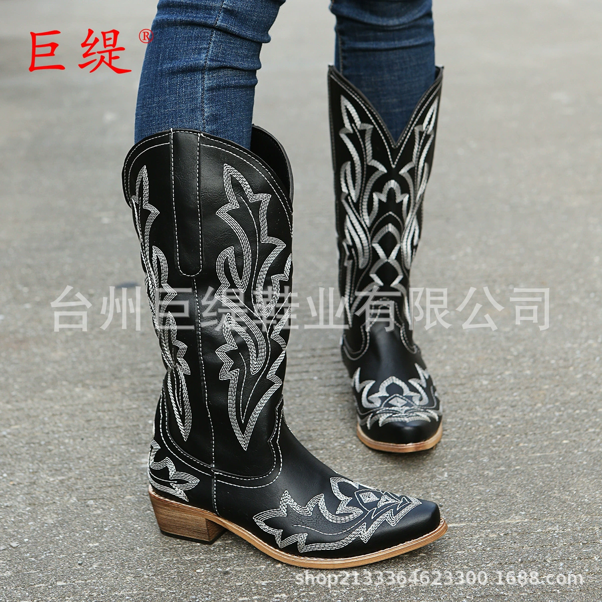 Женские кожаные сапоги Juti, новинка зимы 2024, для внешней торговли, большие размеры, с вышивкой, заостренный носок, сапоги для верховой езды