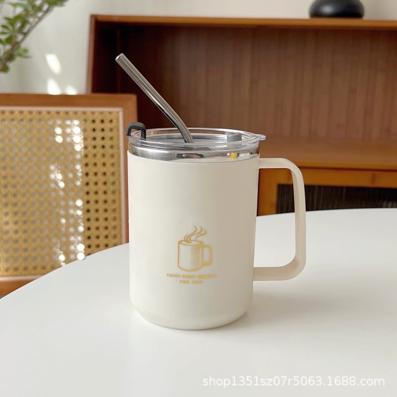 304 doble capa con cubierta de paja de acero inoxidable taza de agua taza de té de oficina en el hogar taza de café caja de regalo