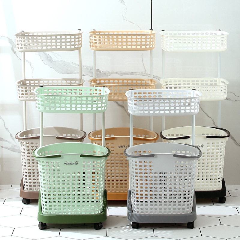 Large Plastic Dirty Clothes Basket Laundry Basket Clothes Storage Basket Bathroom Finishing Storage Rack Dirty Clothes Basket Barrel Basket with Wheels