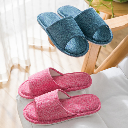 Linen Slippers for Women Summer Home Couple Indoor Non-slip All-Season Wood Floor Cooling Slippers for Men Summer Household Use