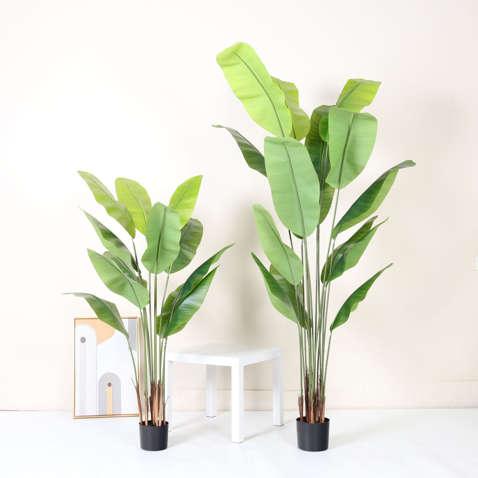 Simulación planta viajero plátano falsa planta verde en maceta hogar grande sala de estar interior decoración de piso adorno paisaje de ventana