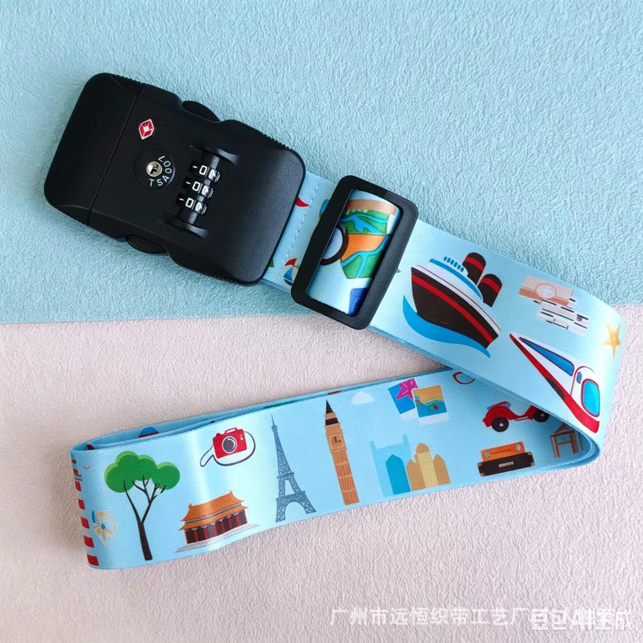 TSA password lock luggage strap, cartoon pattern travel suitcase binding strap, anti-theft checked baggage securing strap