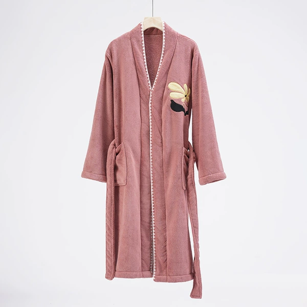 Hook edge stand collar bathrobe with bean paste powder (can be worn under 160 pounds)