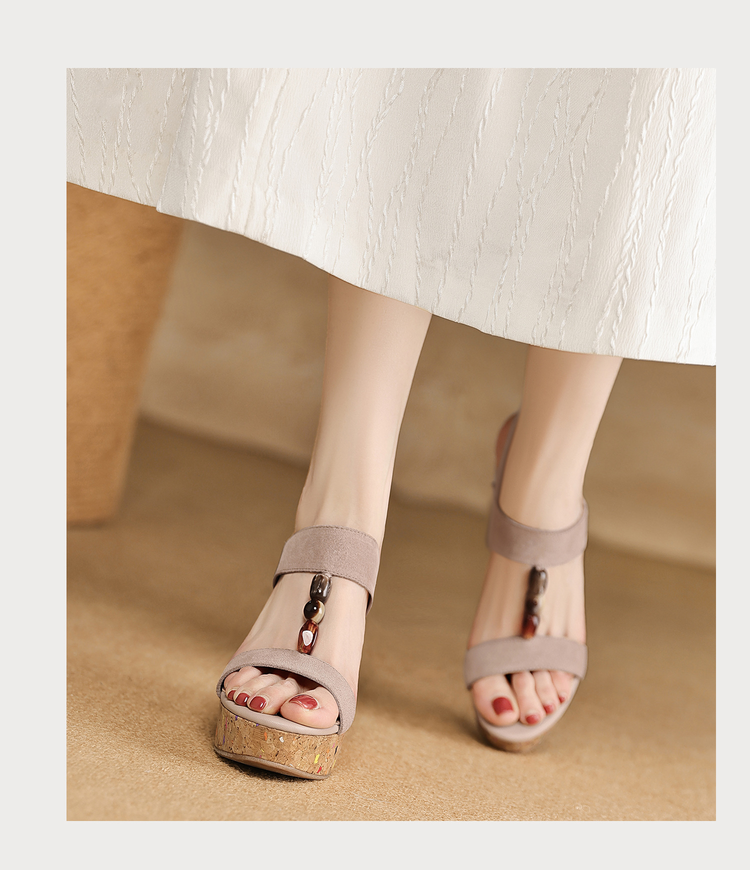 Sandal bohemian đế xuồng cao gót quai ngang hở mũi — màu hồng, màu mơ chi tiết 14