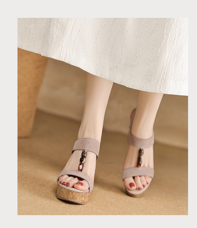 Sandal bohemian đế xuồng cao gót quai ngang hở mũi — màu hồng, màu mơ chi tiết 14