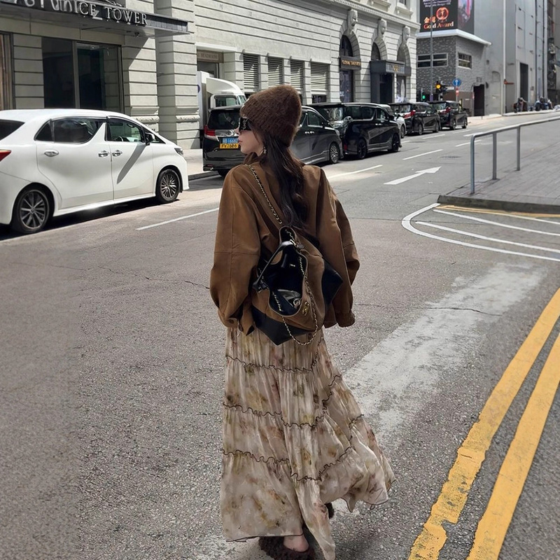 美式复古设计感做旧翻领夹克女2025秋季新款撞色拼接收腰显瘦外套|undefined