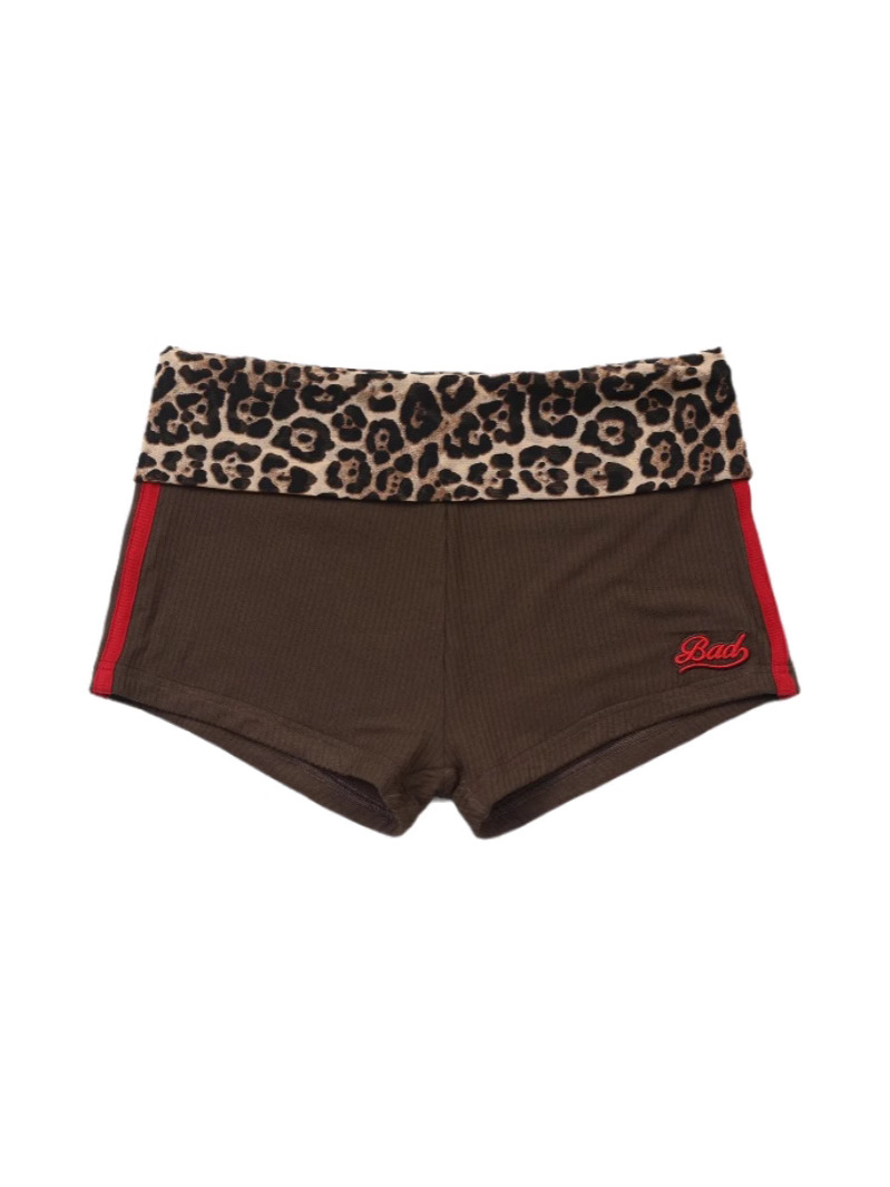 Badblood豹紋折り畳み平角半ズボン子供アメリカレトロセクシーギャル衝突色刺繍レギンス潮