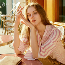 粉色条纹衬衫女2025春夏季新款内搭真丝衬衣打底宽松长袖百搭上衣