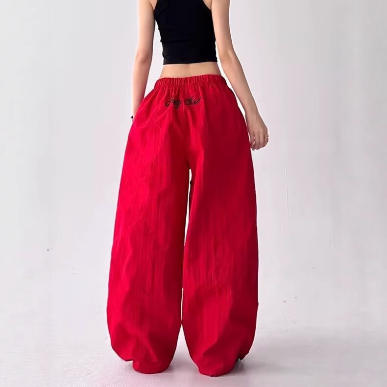 American Retro Loose Street Cool Spicy Girl Cargo Pants Heavy Embroidery Straight Jazz Casual Parachute Pants Sports