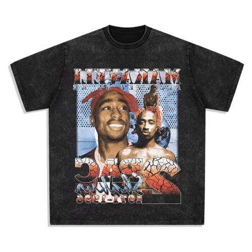 Cross-border eBay retro hip-hop printed short-sleeve washed short-sleeve loose round neck T-shirt for men, Amazon foreign trade wholesale
