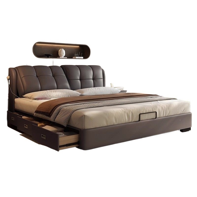 Fábrica directa 2026 cama de madera sólida europea simple ajustable cama de respaldo nueva cama doble cama principal cama casal caja alta