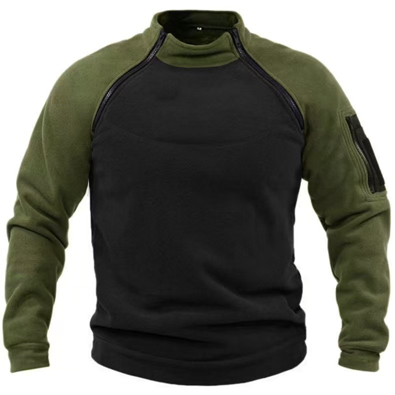 Cross-Border Stand-Up Collar Men's Sweatshirt Loose Solid Color Outdoor Thickened Warm Breathable Tactical Men's Top Ready-Made Sweatshirt