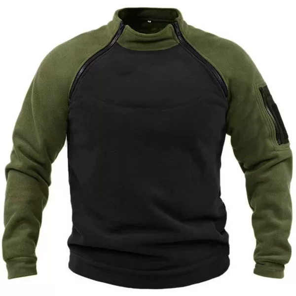 Cross-Border Stand-Up Collar Men's Sweatshirt Loose Solid Color Outdoor Thickened Warm Breathable Tactical Men's Top Ready-Made Sweatshirt