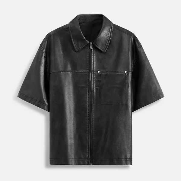 Cross-Border New Style European and American Personalized Fashion Short-Sleeved Leather Jacket American Retro Men's Short-Sleeved Leather Jacket Youth Loose Fit