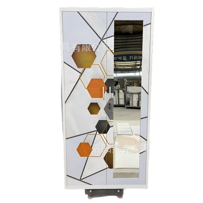 Gabinete de impresión de dos puertas deslizantes armario de acero espejo estética armario de almacenamiento de metal doméstico se puede personalizar simple armario de metal de viento image 6