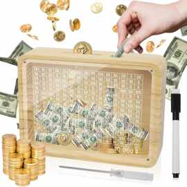 跨境木质存钱罐儿童礼物硬币零钱盒亚克力透明数字涂鸦储蓄罐摆件