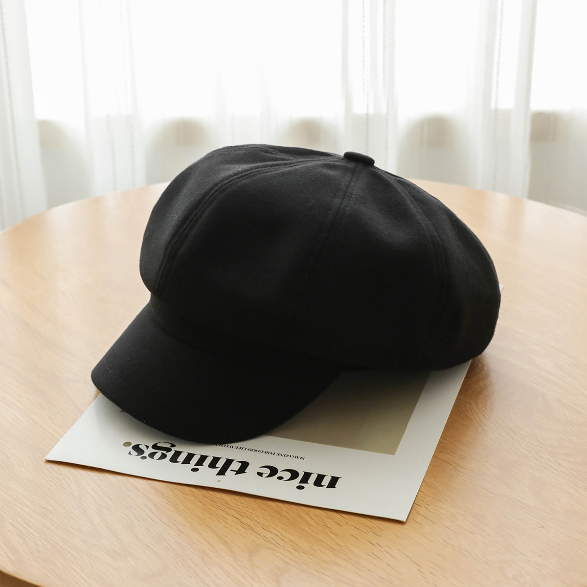 beret women‘s autumn and winter face-looking small peak cap octagonal cap big head circumference british french retro black newsboy hat fashion
