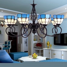 地中海风格蓝色吊灯大气创意田园客厅灯餐厅卧室灯蒂凡尼灯饰灯具