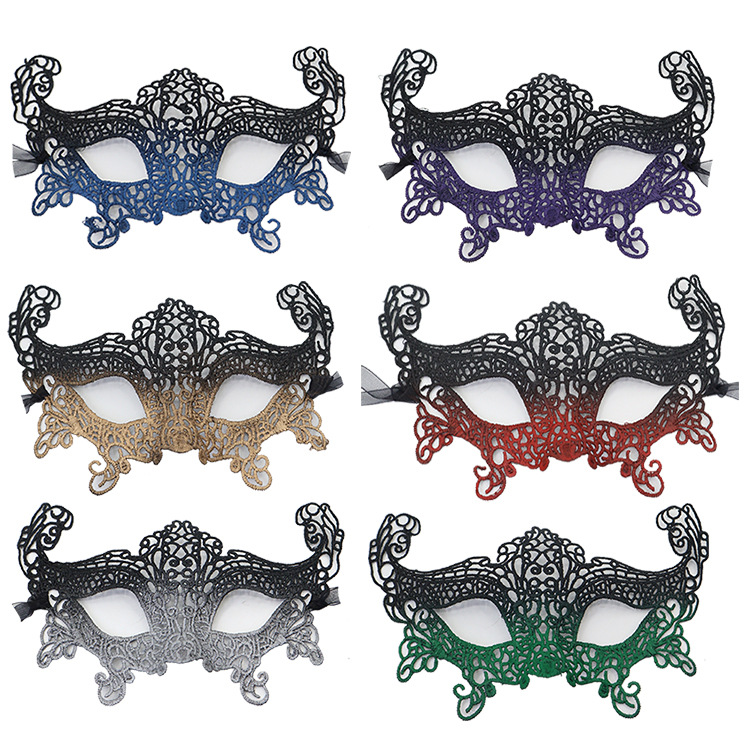 Nueva máscara de mascarada transfronteriza, máscara, fiesta de Halloween, espectáculo de carnaval, accesorios de peinado de encaje, máscara para los ojos
