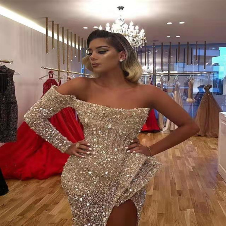 Wish Amazon ropa de mujer 2025 primavera y verano nuevo sexy vestido de trapeador de un solo hombro vestido de fiesta vestido de noche image 6