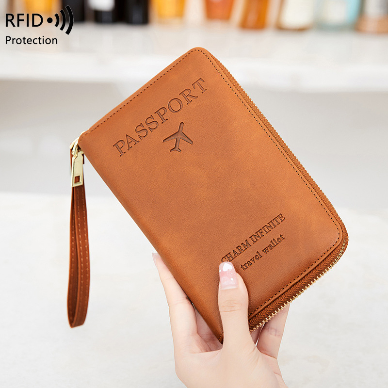 Sınır ötesi 2023 yeni RFID uzun pasaportluk bilet saklama belge çantası çok fonksiyonlu seyahat fermuarlı pasaport çantası