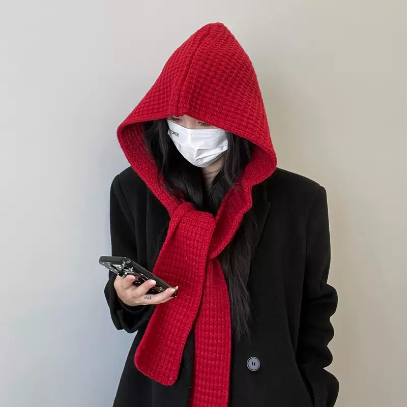 新款巴拉克拉法帽女秋冬围巾连体针织帽韩版时尚街头毛线帽显脸小