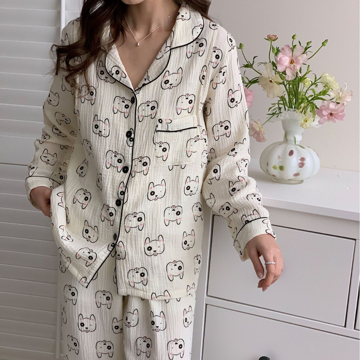 Soft Cotton Postpartum Pajama Set for Pregnant and Postpartum Women - Four-Season Thin Satin Cotton Nursing Pajamas Home Wear