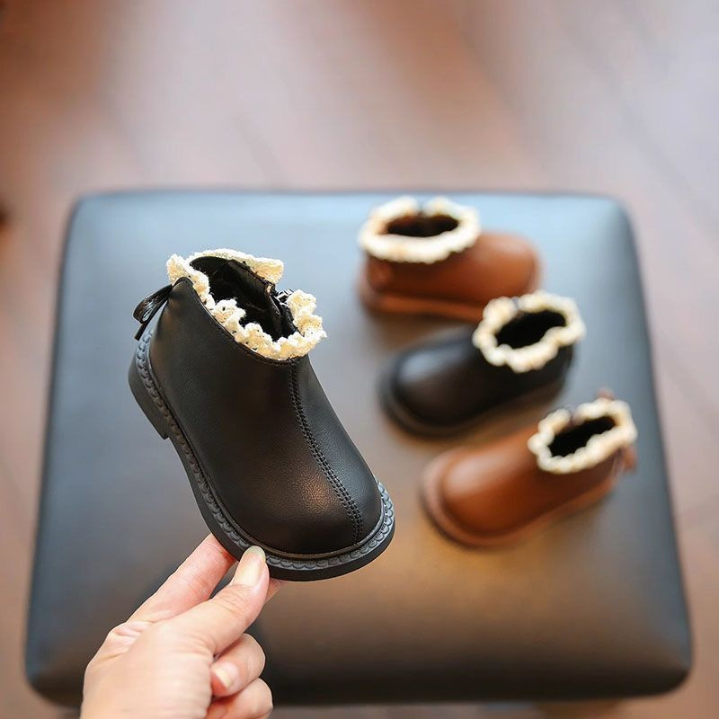 Baby Girl Short Boots 2025 Winter Velvet Shoes Girls Small Leather Boots Boots Children Princess Shoes Toddler Shoes Baby