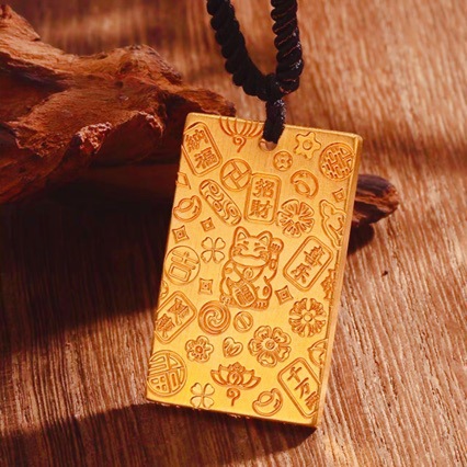 Nouveau collier pendentif de marque Shajin Jiyan Ping An No Event, célébrant Internet, protection du corps explosif, pendentif solide de marque en cuivre plaqué or_voghion.com