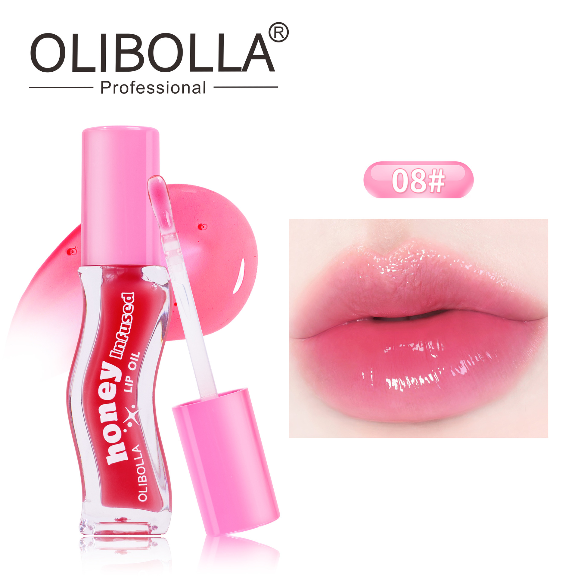 Brillo Labial de Gel con Espejo de Cristal OLIBOLLA, Aceite Labial Antiadherente, No se Desvanece Fácilmente, Brillo Labial al por Mayor, Brillo Labial Voluminizador