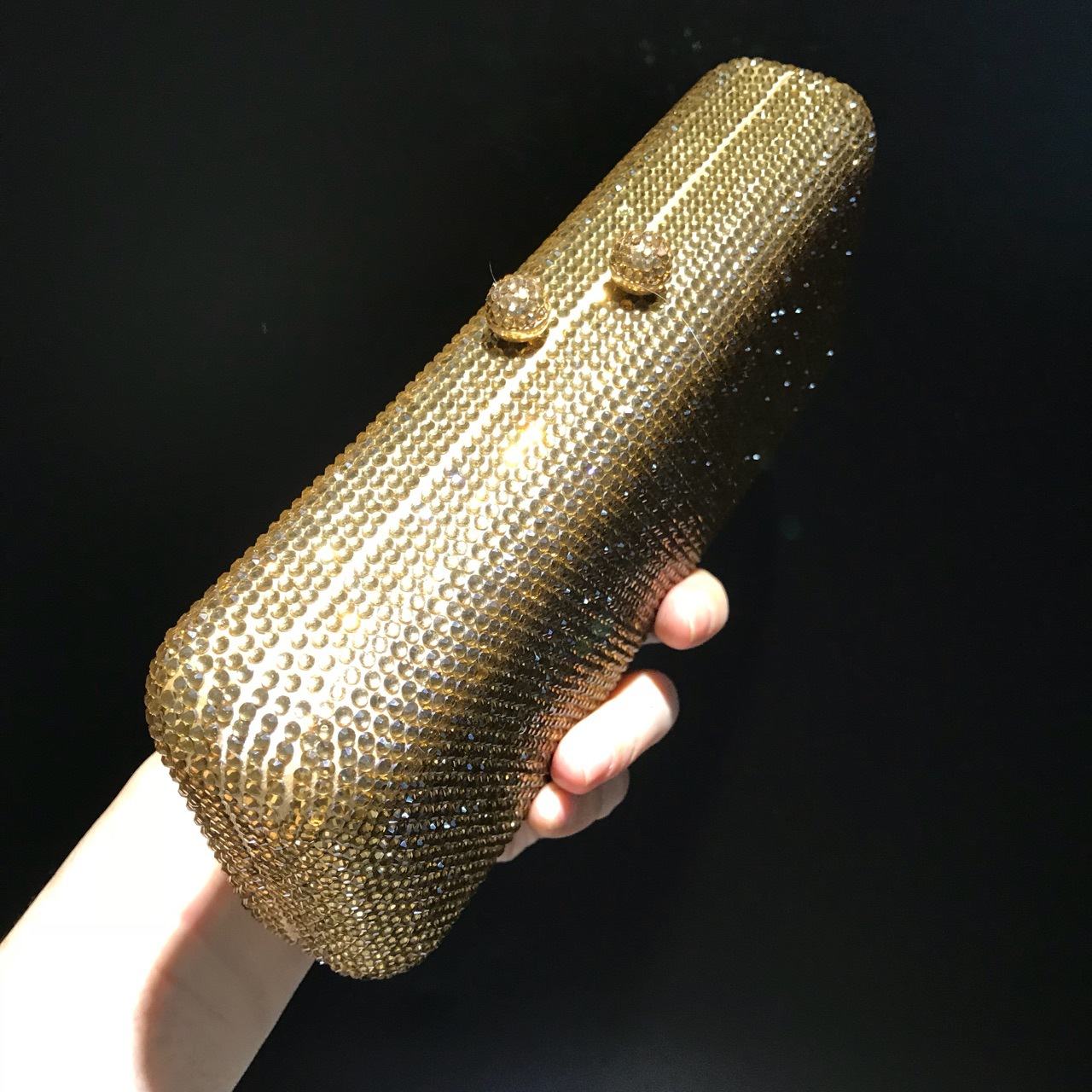Túi clutch nữ đính đá lấp lánh phong cách Âu Mỹ, dáng vuông ngang nhỏ gọn — Màu nâu chi tiết 5