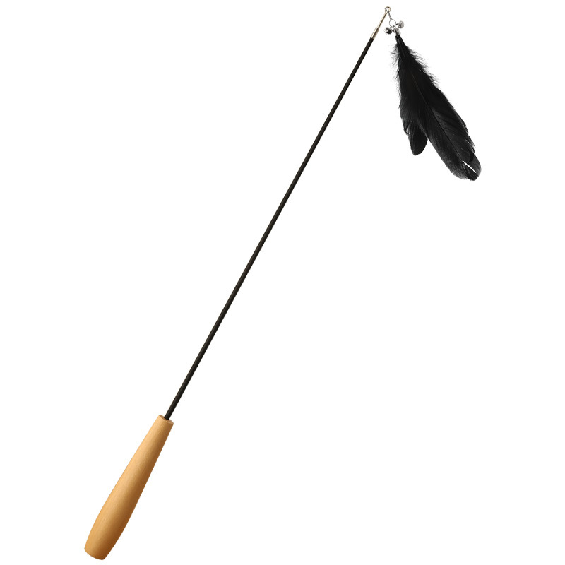 Mango de madera retráctil, palo para gatos, suministros para mascotas, campanas interactivas de madera maciza, plumas, palos para gatos, juguetes para gatos