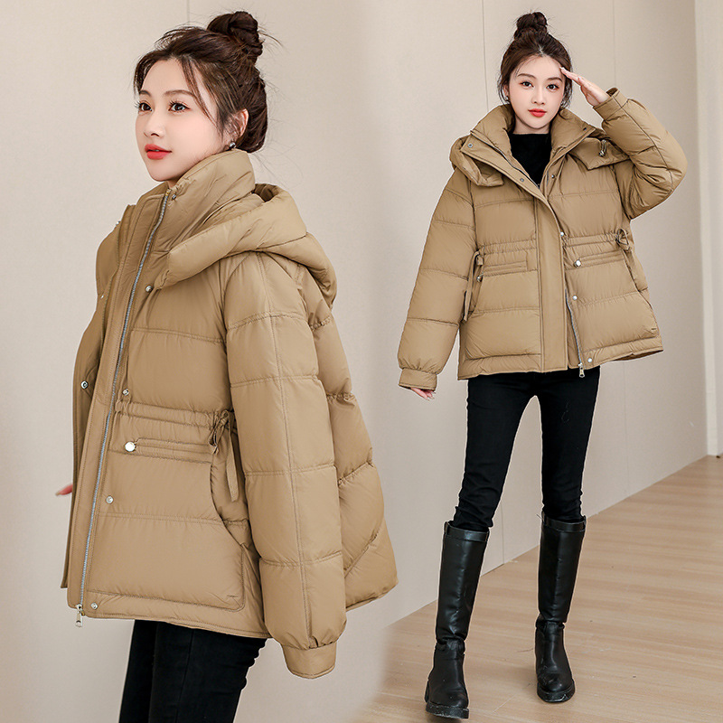 Ropa de algodón corta para mujeres 2024 nuevo tamaño grande de moda coreana chaqueta de algodón rojo con capuchón pequeño y suelto