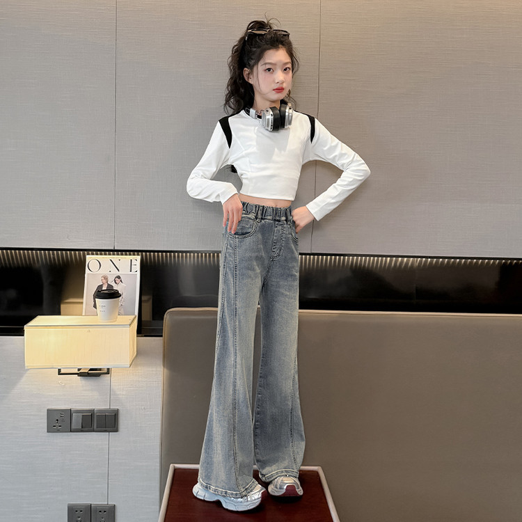 Men's Clothing Vintage Blue Flared Jeans For Kids - Stretchable Waistband, Comfortable Denim Fabric, Unisex Design For Boys & Girls (120cm-170cm)_voghion.com