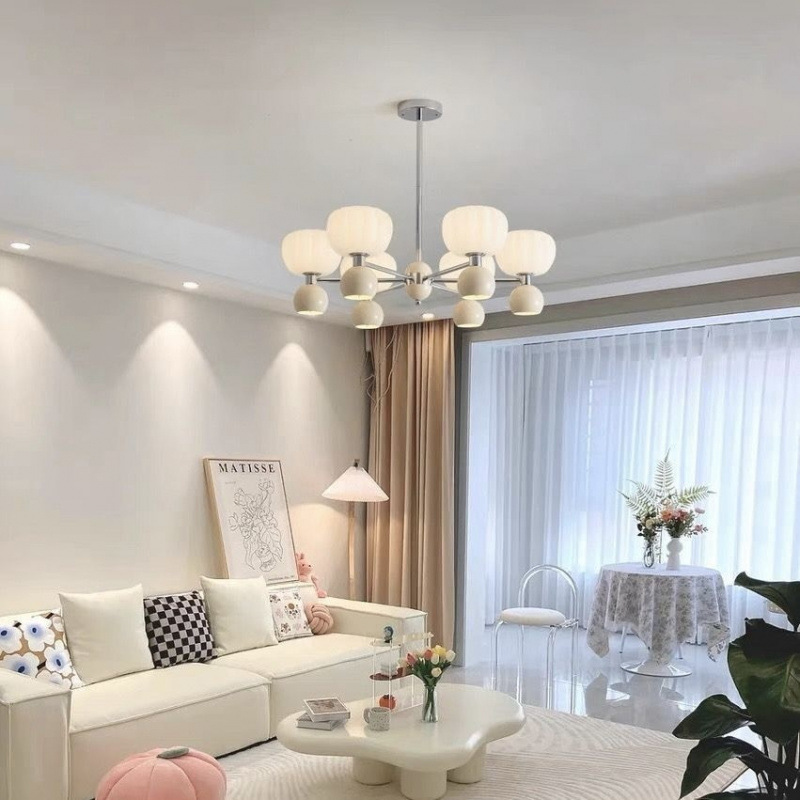 Lámpara de sala de estar de candelabro de calabaza de estilo crema francés