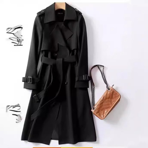 Women's Long Windbreaker 2025 Spring and Autumn New Korean Style Plus Size Short Figure Popular English Style Over-Knee Coat