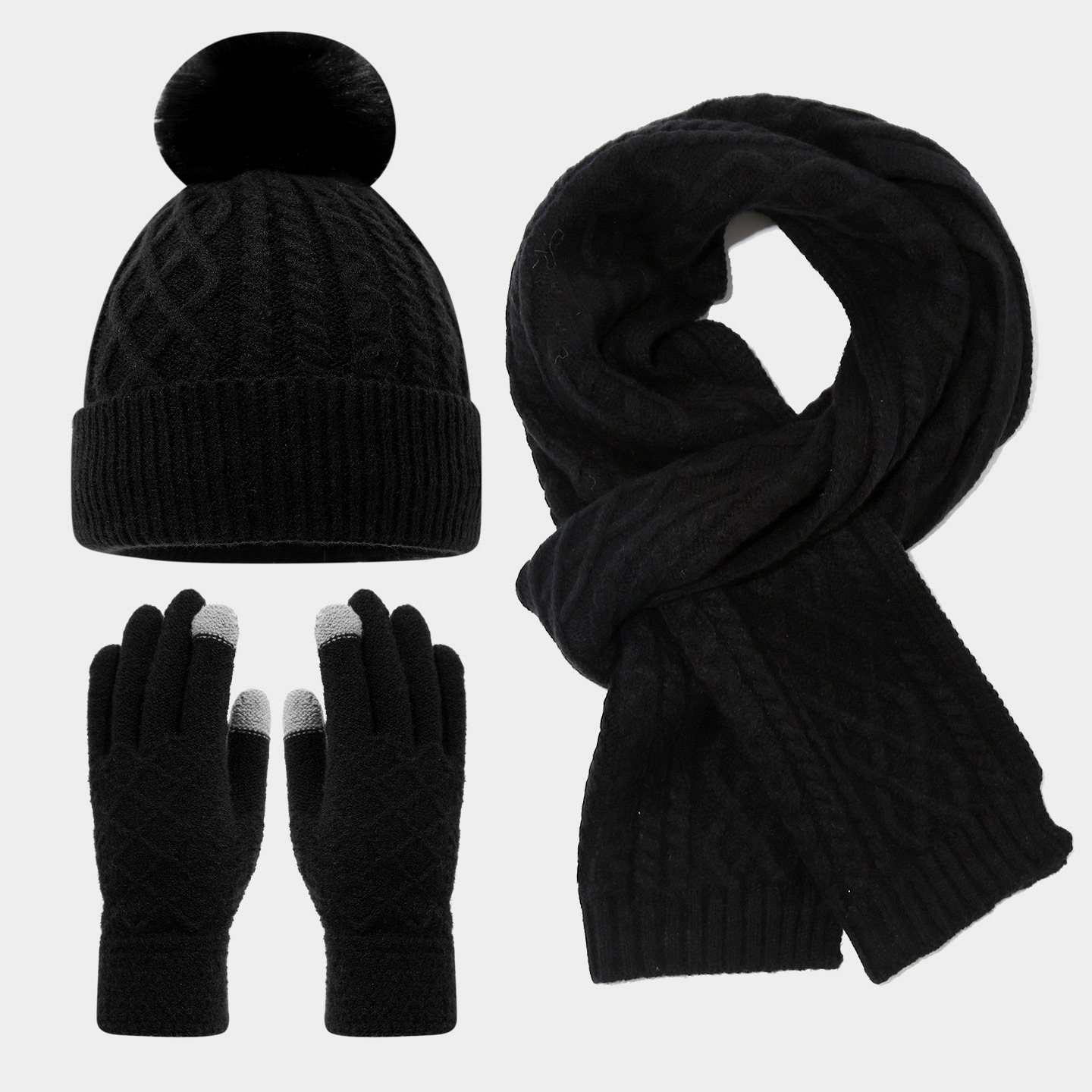 Sombreros de punto bufandas guantes de tres piezas de moda de invierno para mujeres con vello caliente para montar al aire libre protector de orejas lana sombrero de punto