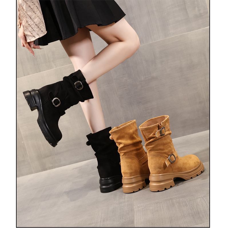 Boot Martin nữ đế dày tăng chiều cao, cổ ngắn 9cm tôn dáng — đen chi tiết 15