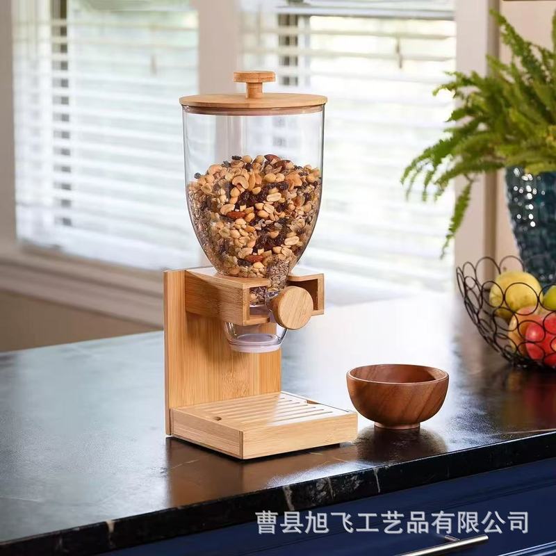 7.5升谷物食品容器存储套件台面玻璃谷物分配器竹带a分配器|undefined