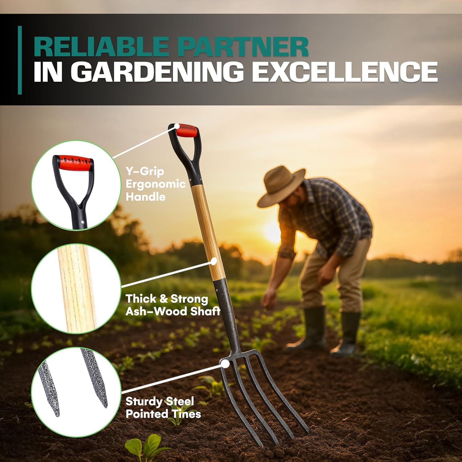 四齿D柄园艺叉锰钢一体叉花园钢叉挖土翻地神器挖地开垦松土工具