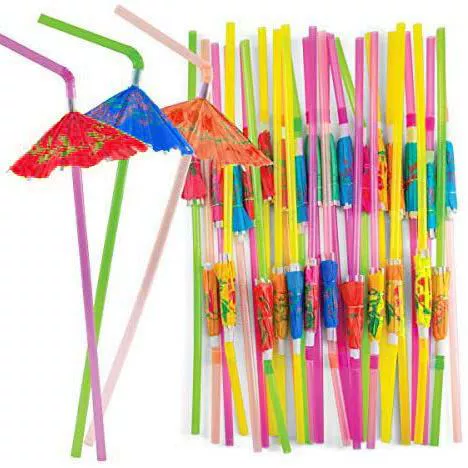 Одноразовые Гавайский Небольшой Зонтик Соломы Флуоресцентные Украшения Партии Изделия Ручной Работы Соломы Флуоресцентные Цветные Полосы Художественная Трубка