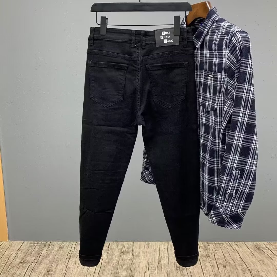 Douyin nuevos jeans con cremallera para hombre 2024 primavera moda estación europea slim-fit agujero guapo tendencia pantalones para hombre