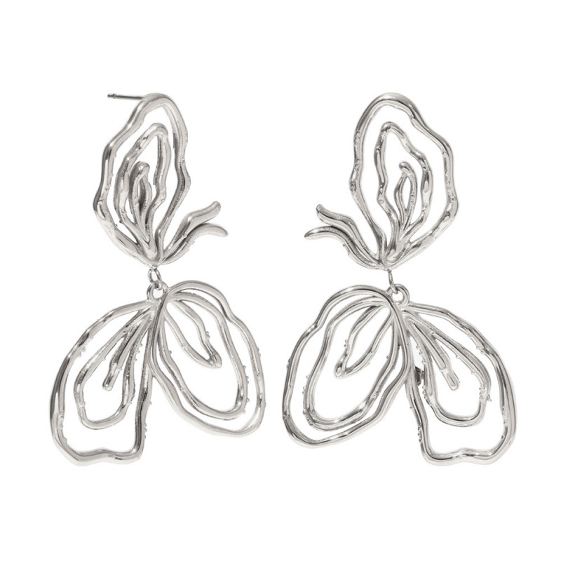 라인 추상 귀걸이 - 스틸 컬러