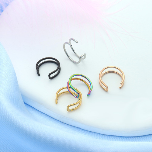 316 stainless steel ear clips, vacuum plating color-preserving double-layered new C-shaped lip rings, non-pierced ear clips, lip clip earrings