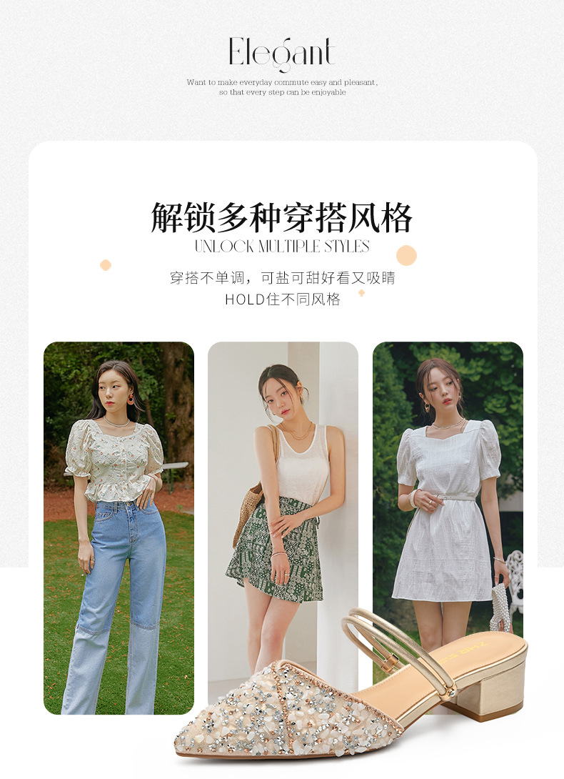 Sandal đính đá nữ đế thấp quai mảnh phối váy — BL139 màu bạc chi tiết 7