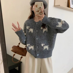 羊绒针织开衫女士慵懒风复古毛衣春季蝴蝶结软糯上衣外套圆领宽松
