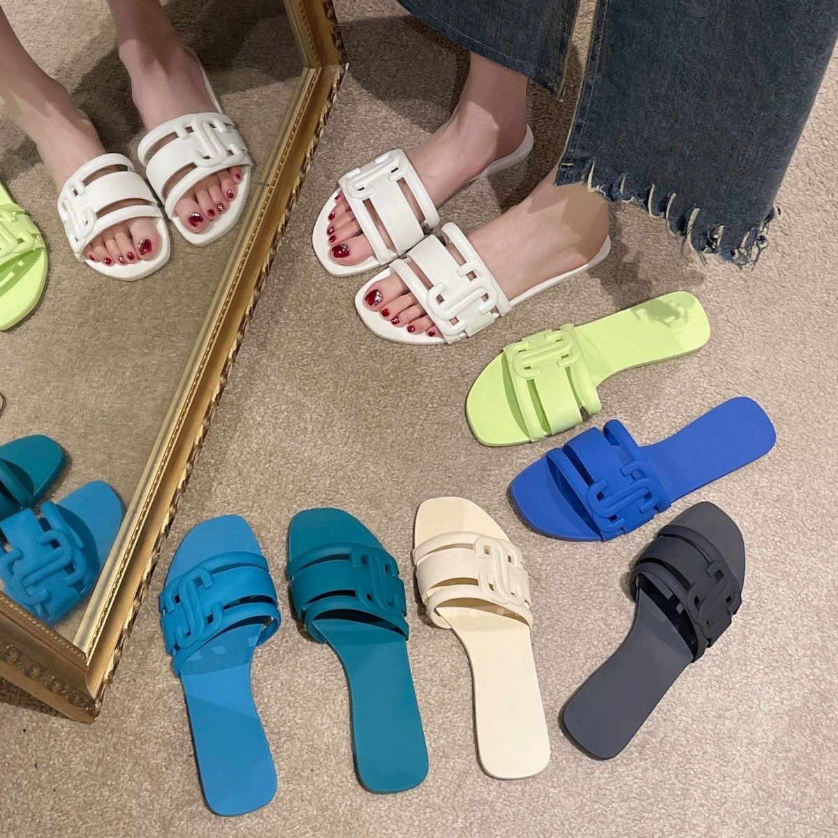 2023 летняя сетка инфракрасные женские тапочки нишевые дизайн