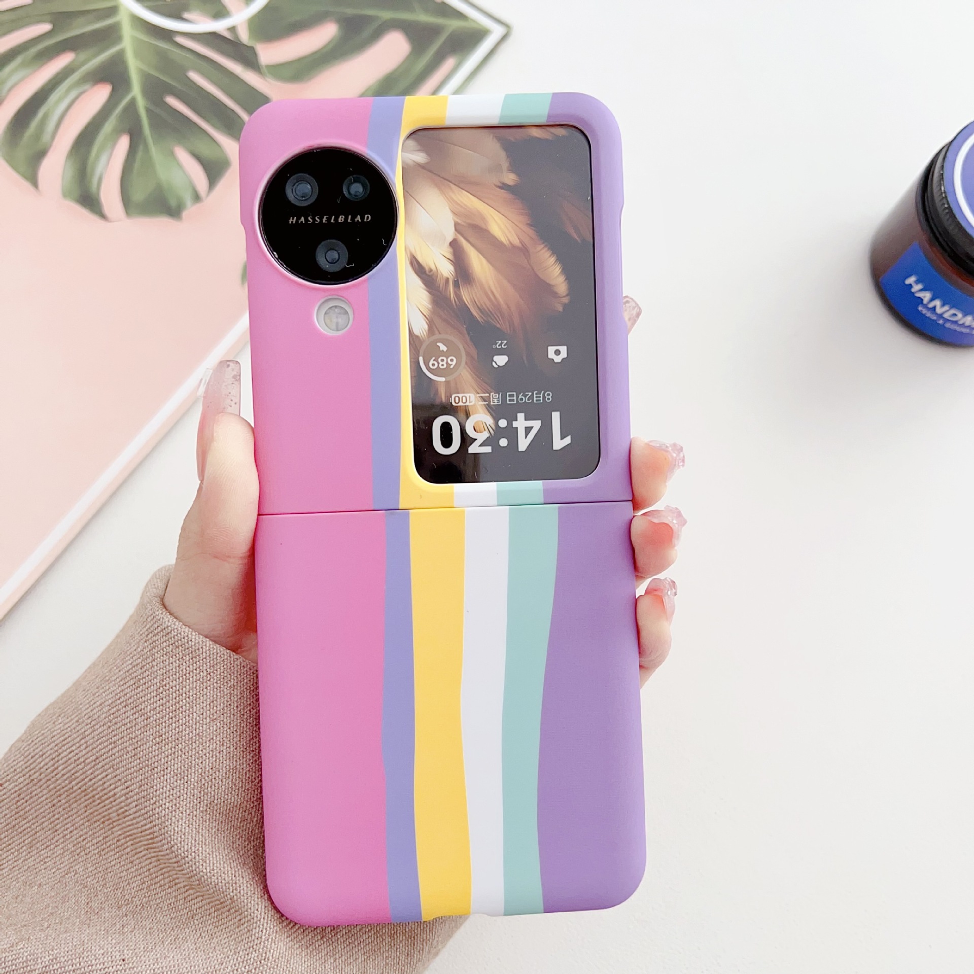 条纹彩虹oppo Find N3 Flip手机壳折叠屏硬水贴N2flip保护套适用